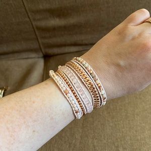 Pre-Owned Victoria Emerson Rose Gold & Frosted Crystals on White Wrap Bracelet